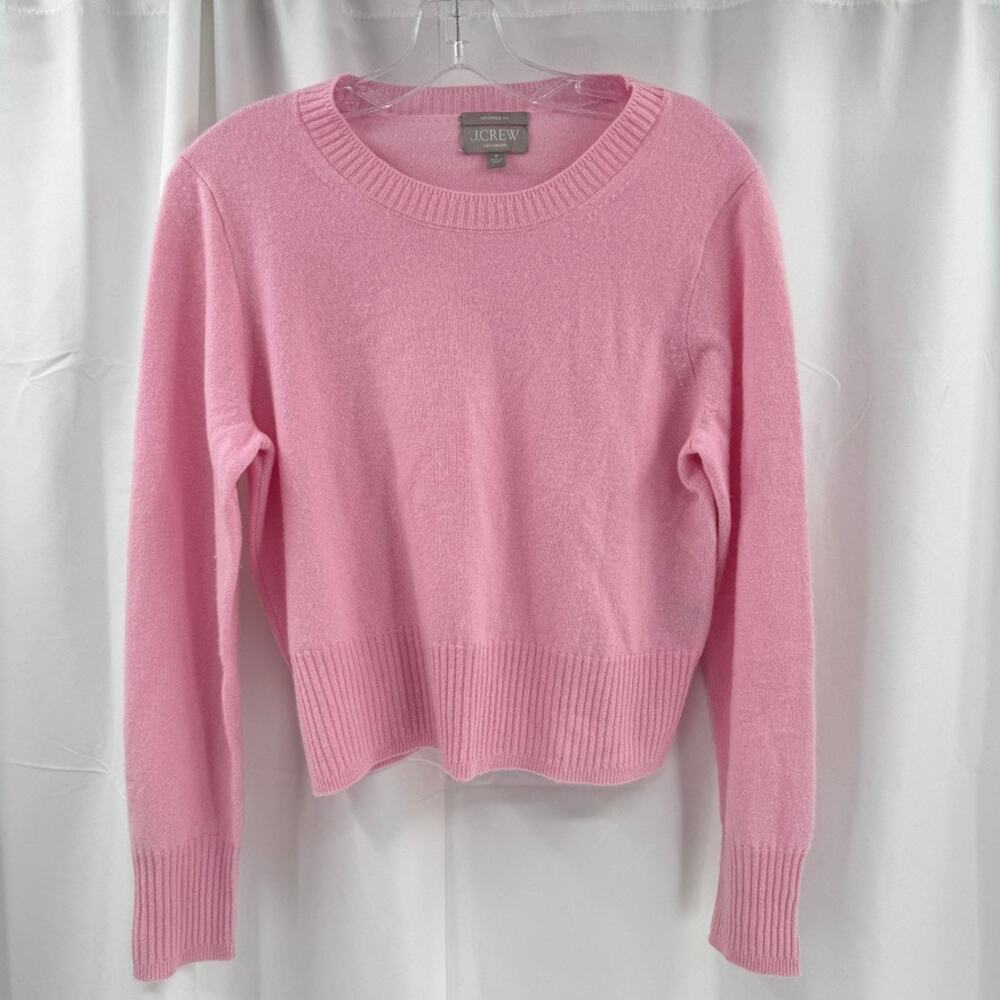 J.Crew Cashmere Sweater Sz M Pink Crewneck Cropped Fit